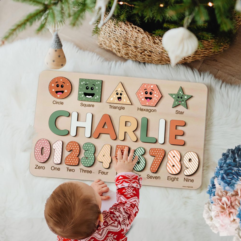 Personalized Wooden Name Puzzle with Numbers & Shapes - Imperial - Image 7