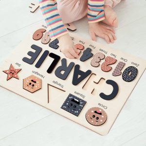 Personalized Wooden Name Puzzle with Numbers & Shapes - Rainbow - Image 7