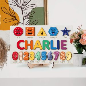 Personalized Wooden Name Puzzle with Numbers & Shapes - Ocean - Image 6