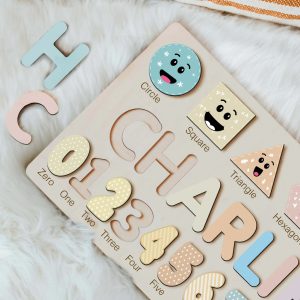 Personalized Wooden Name Puzzle with Numbers & Shapes - Spring - Image 3