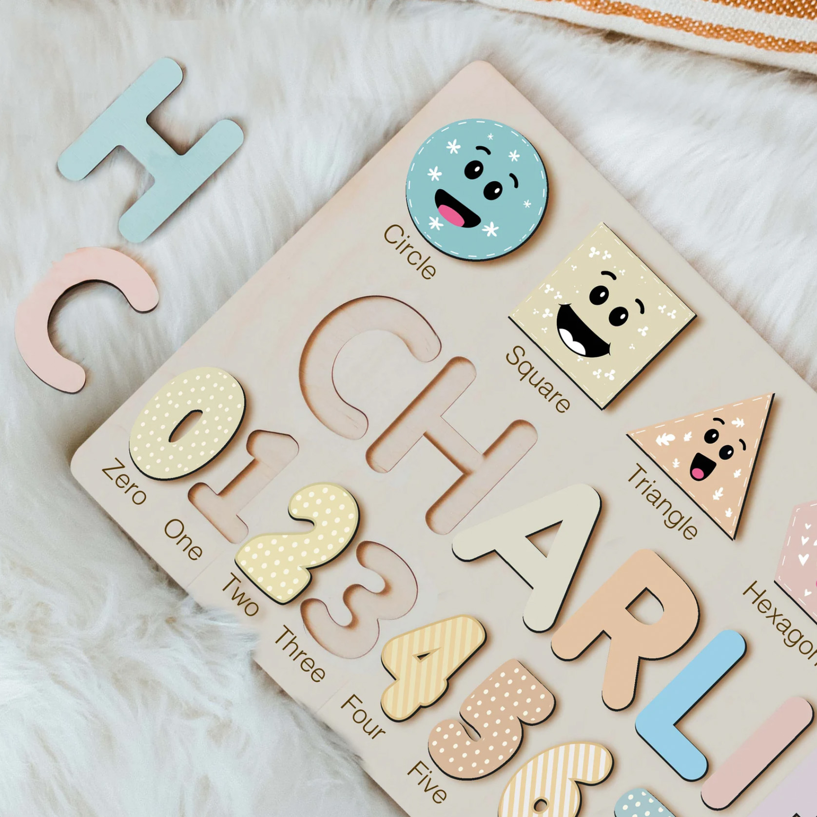 b-v5 Personalized Wooden Name Puzzle with Numbers & Shapes - Spring - Image 3
