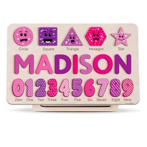 Personalized Wooden Name Puzzle with Numbers & Shapes - Berries