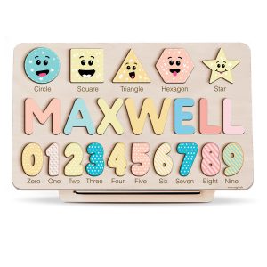 Personalized Wooden Name Puzzle with Numbers & Shapes - Spring