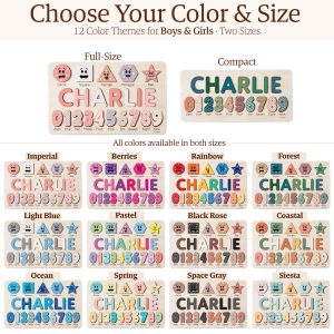 Personalized Wooden Name Puzzle with Numbers & Shapes - Berries - Image 2