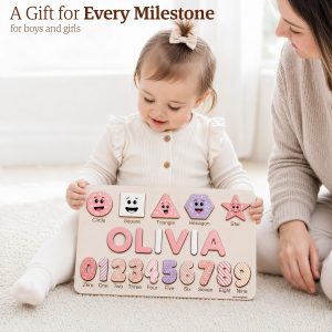 Personalized Wooden Name Puzzle with Numbers & Shapes - Berries - Image 3