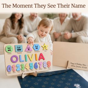Personalized Wooden Name Puzzle with Numbers & Shapes - Berries - Image 7