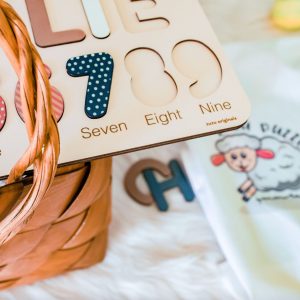 Personalized Wooden Name Puzzle with Numbers & Shapes - Light Blue - Image 5