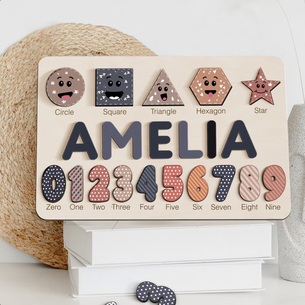 Personalized Wooden Name Puzzle with Numbers & Shapes - Siesta - Image 4