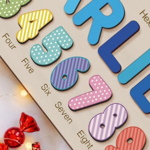 Personalized Wooden Name Puzzle with Numbers & Shapes - Ocean - Image 3