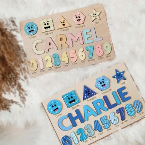 Personalized Wooden Name Puzzle with Numbers & Shapes - Ocean - Image 7