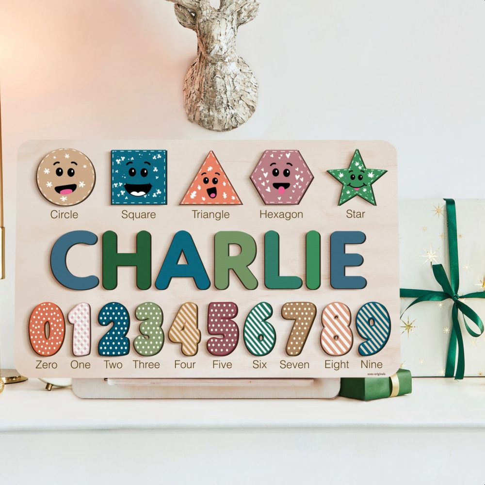 Personalized Wooden Name Puzzle with Numbers & Shapes - Imperial - Image 5