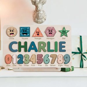 Personalized Wooden Name Puzzle with Numbers & Shapes - Imperial - Image 5