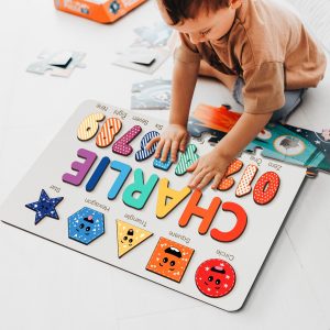 Personalized Wooden Name Puzzle with Numbers & Shapes - Siesta - Image 7