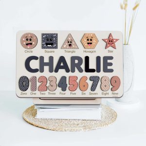 Personalized Wooden Name Puzzle with Numbers & Shapes - Spring - Image 5