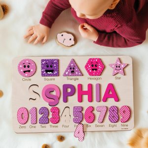 Personalized Wooden Name Puzzle with Numbers & Shapes - Berries - Image 2