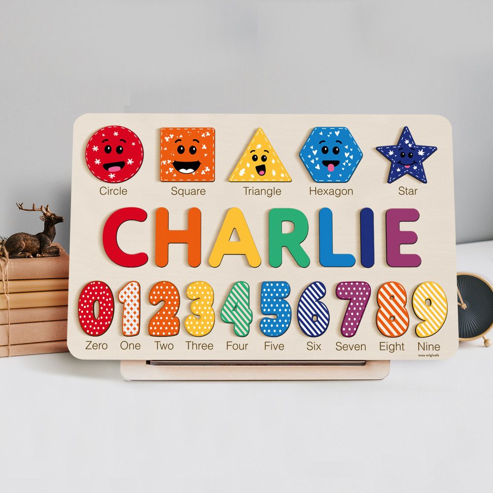 Personalized Wooden Name Puzzle with Numbers & Shapes - Berries - Image 11