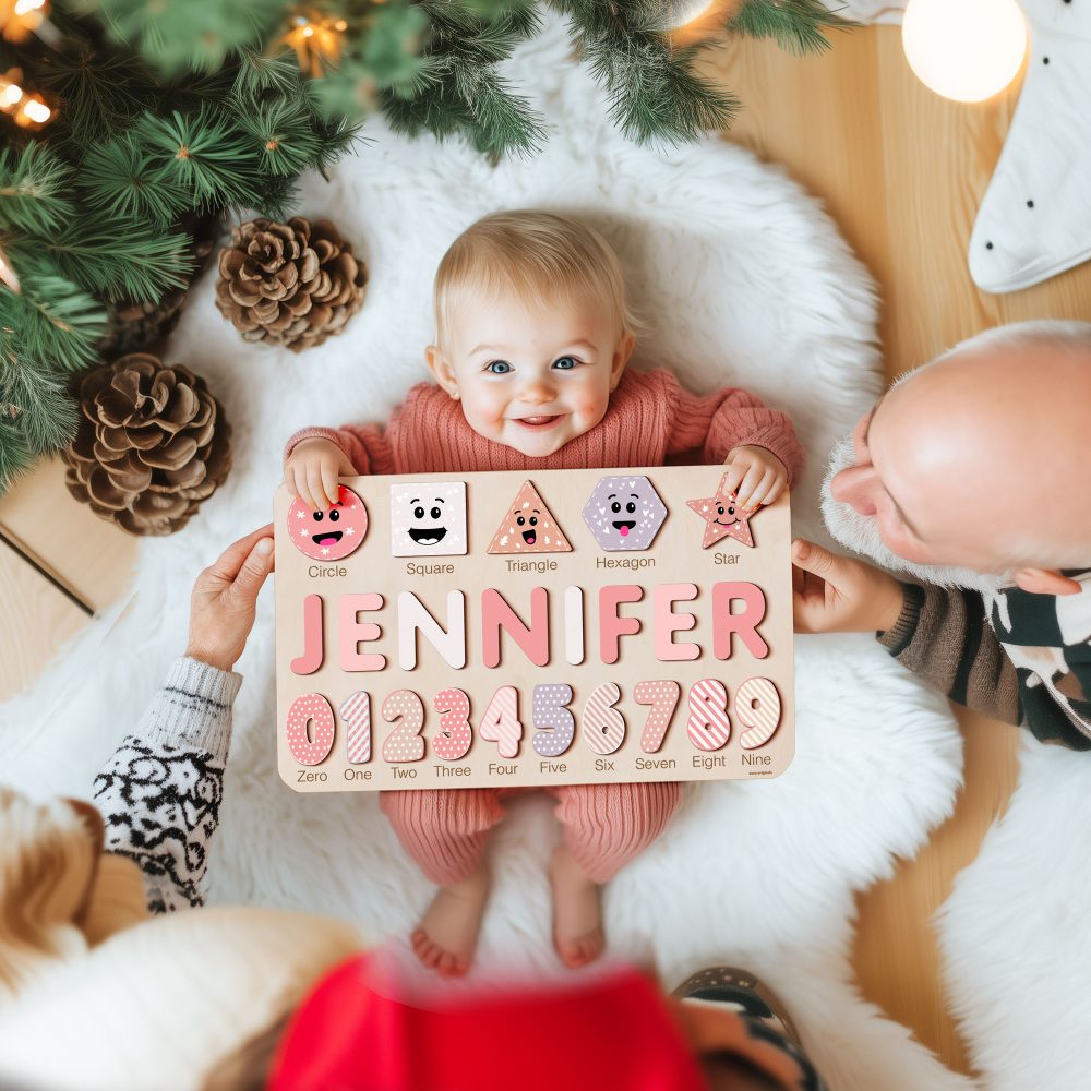 Personalized Wooden Name Puzzle with Numbers & Shapes - Berries - Image 4