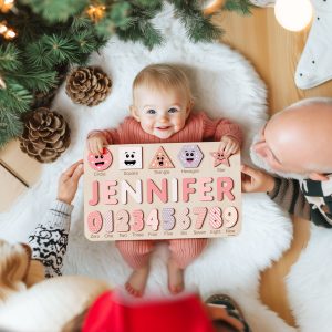 Personalized Wooden Name Puzzle with Numbers & Shapes - Berries - Image 4