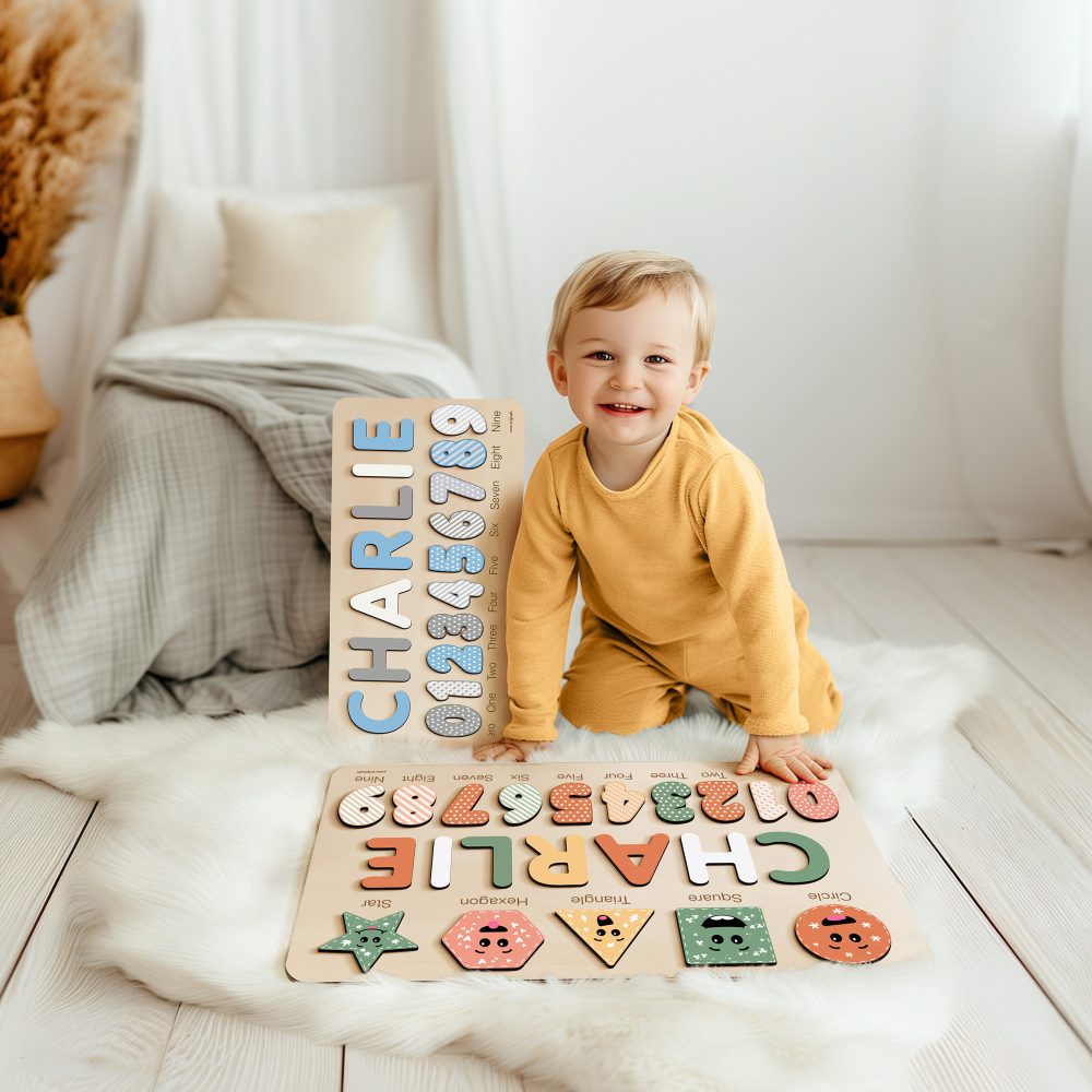Personalized Wooden Name Puzzle with Numbers & Shapes - Berries - Image 6
