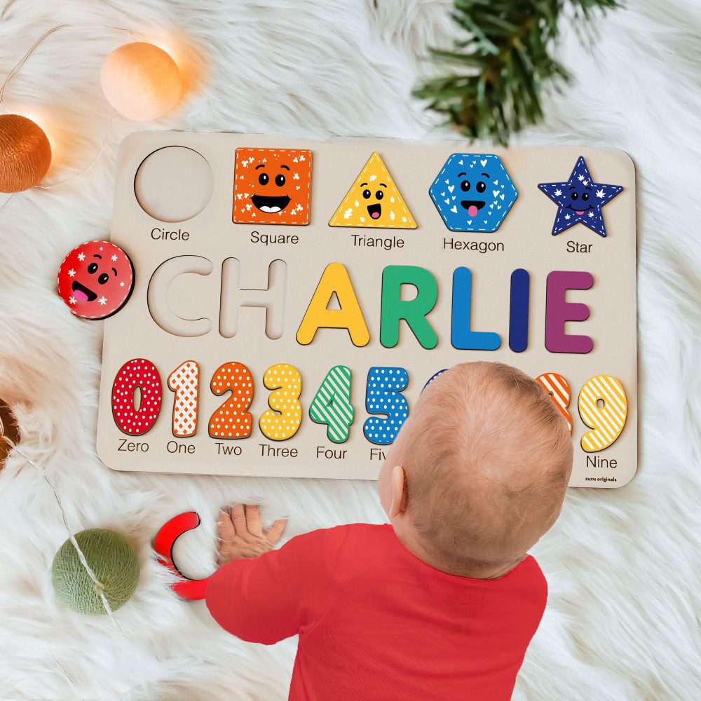 Personalized Wooden Name Puzzle with Numbers & Shapes - Berries - Image 7