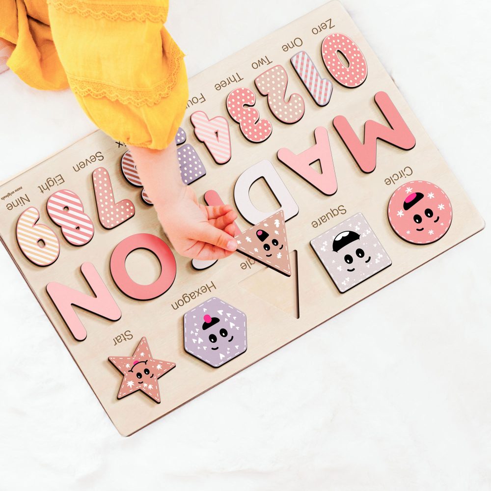 Personalized Wooden Name Puzzle with Numbers & Shapes - Berries - Image 9