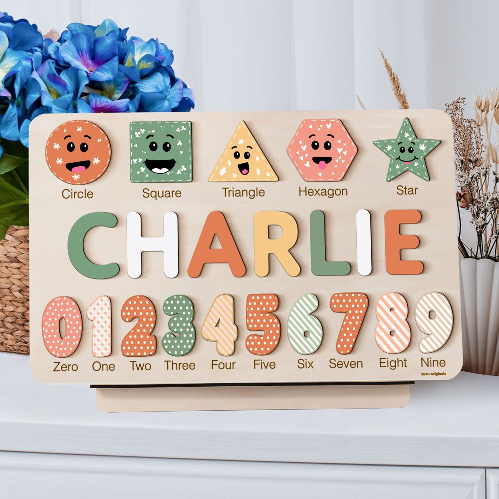 Personalized Wooden Name Puzzle with Numbers & Shapes - Berries - Image 10
