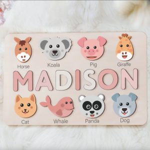 Personalized Wooden Name Puzzle with Animals - Set6 - Image 6