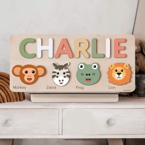Personalized Wooden Name Puzzle with Animals - Set10 - Image 2