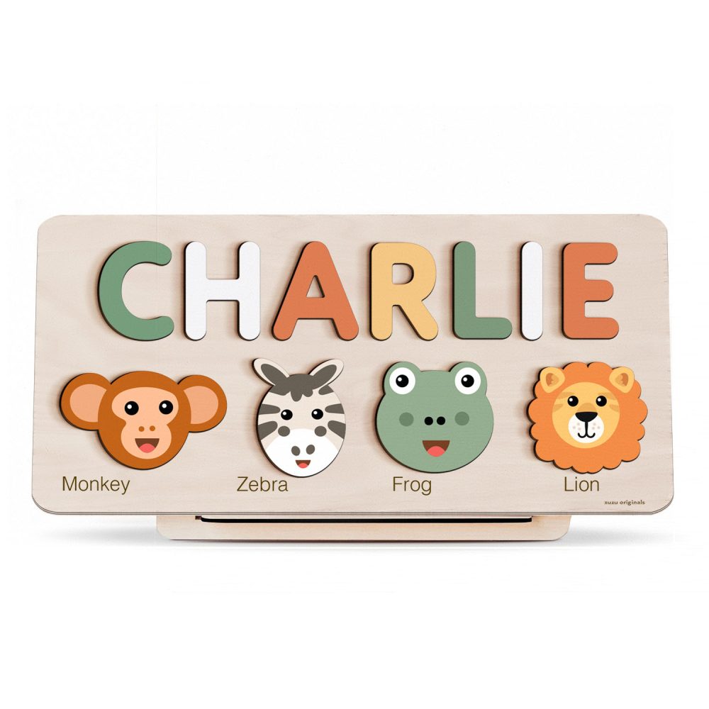 Personalized Wooden Name Puzzle with Animals - Set10 - Image 1