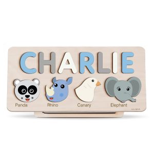 Personalized Wooden Name Puzzle with Animals - Set9