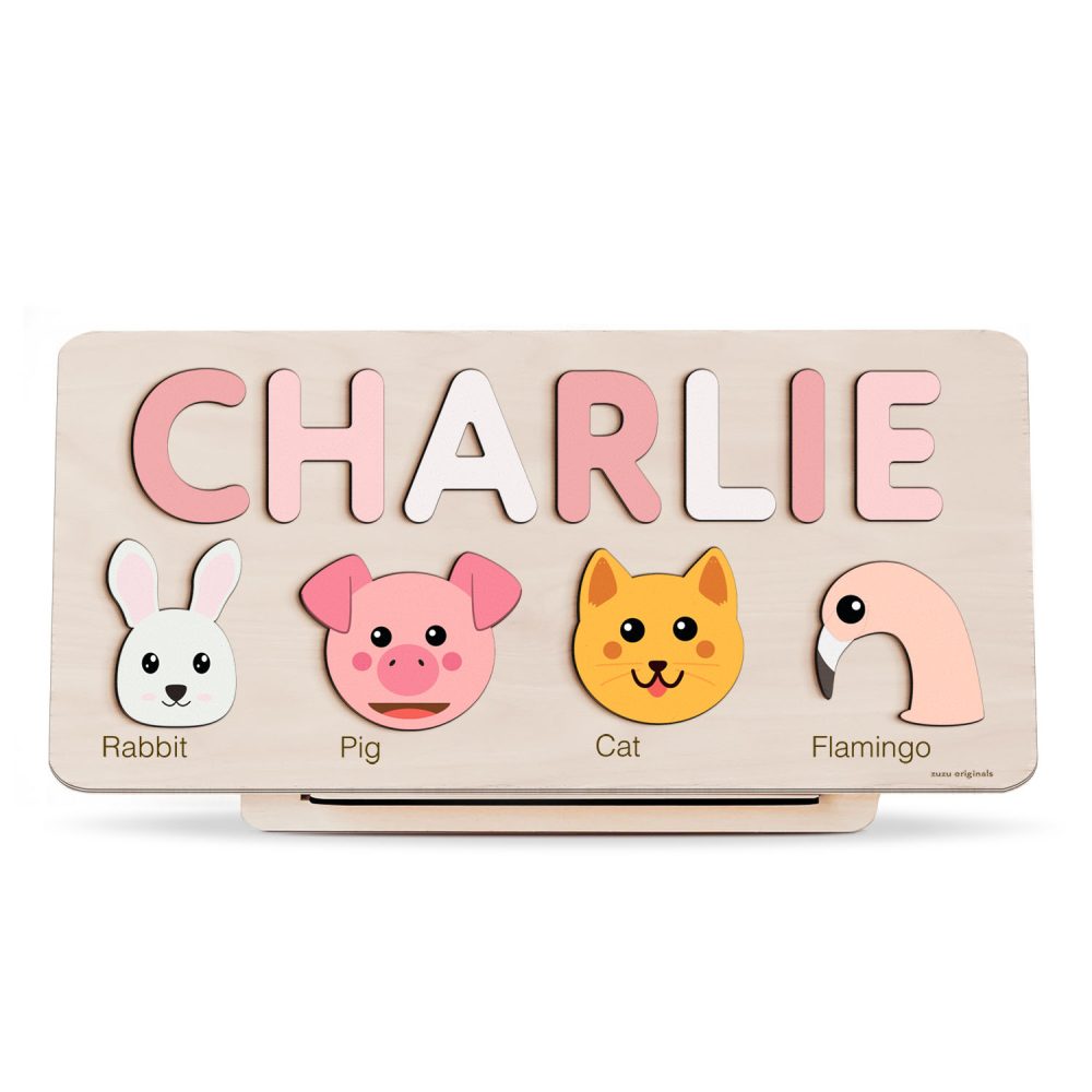 Personalized Wooden Name Puzzle with Animals - Set8 - Image 1