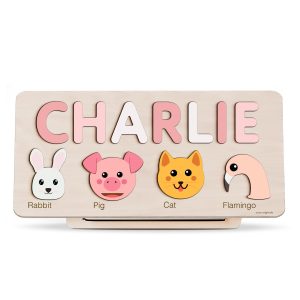 Personalized Wooden Name Puzzle with Animals - Set8