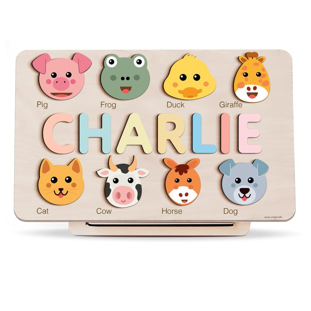 Personalized Wooden Name Puzzle with Animals - Set1 - Image 1