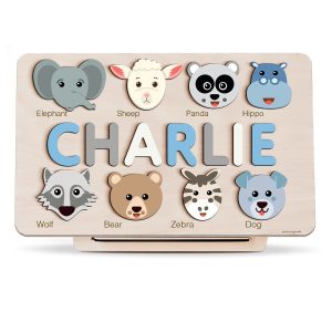 Personalized Wooden Name Puzzle with Animals - Set3