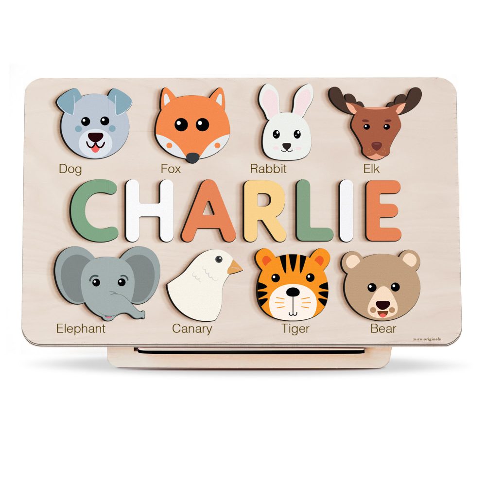 Personalized Wooden Name Puzzle with Animals - Set4 - Image 1