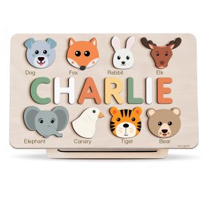 Personalized Wooden Name Puzzle with Animals - Set4