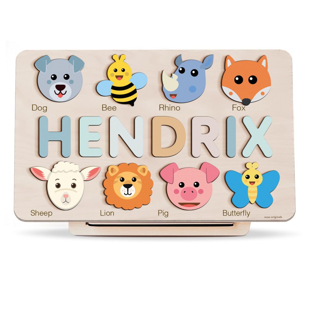 Personalized Wooden Name Puzzle with Animals - Set6 - Image 1