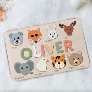 Personalized Wooden Name Puzzle with Animals - Set12 - Image 3