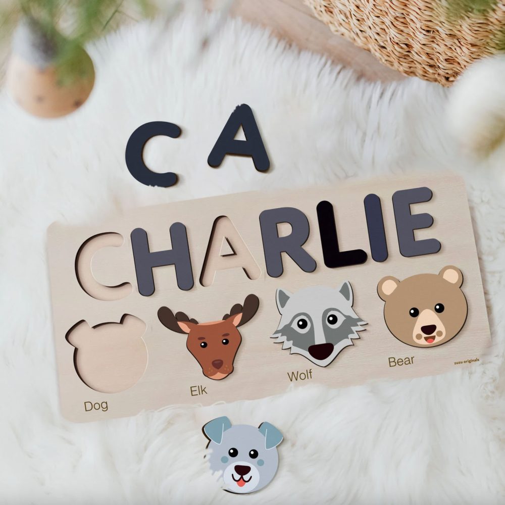 Personalized Wooden Name Puzzle with Animals - Set4 - Image 4