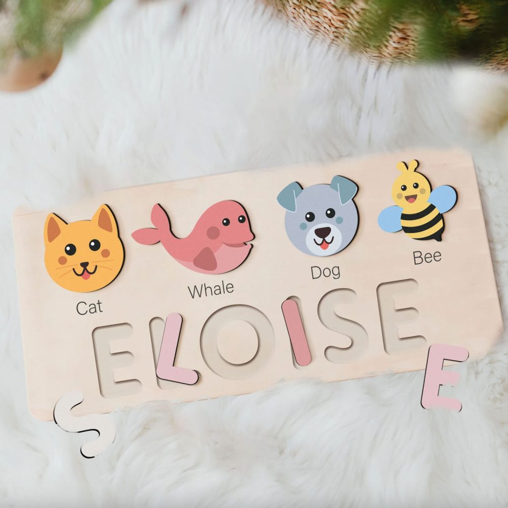 Personalized Wooden Name Puzzle with Animals - Set8 - Image 3
