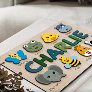 Personalized Wooden Name Puzzle with Animals - Set2 - Image 3