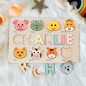 Personalized Wooden Name Puzzle with Animals - Set2 - Image 9