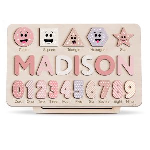 Personalized Wooden Name Puzzle with Numbers & Shapes - Imperial