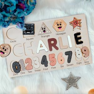 Personalized Wooden Name Puzzle with Numbers & Shapes - Imperial - Image 6