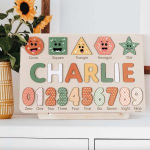 Personalized Wooden Name Puzzle with Numbers & Shapes - Coastal - Image 5