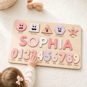 Personalized Wooden Name Puzzle with Numbers & Shapes - Imperial - Image 2