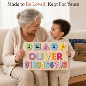 Personalized Wooden Name Puzzle with Numbers & Shapes - Imperial - Image 12
