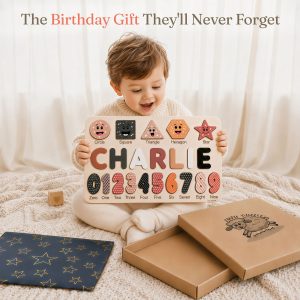 Personalized Wooden Name Puzzle with Numbers & Shapes - Imperial - Image 3