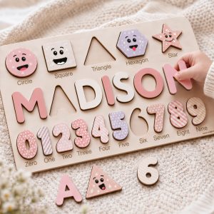 Personalized Wooden Name Puzzle with Numbers & Shapes - Imperial - Image 5