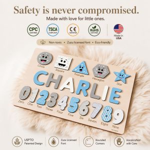 Personalized Wooden Name Puzzle with Numbers & Shapes - Imperial - Image 6